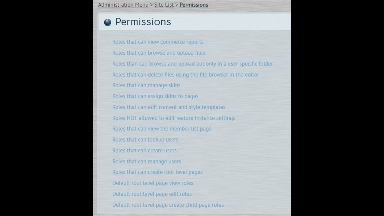 E. Permissions for Roles